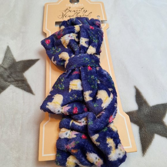 Spa Beauty Makeup Headband Purple Plush‎ With Bow And Dogs Georgia Lane New - Picture 1 of 6